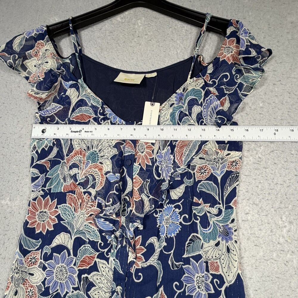 Anthropologie Maeve Blouse Top Women’s Size 6 Navy Floral Ruffle Open-Shoulder - Picture 6 of 15